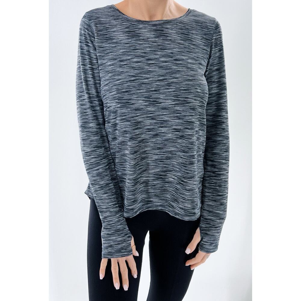 Zyia Heathered Dark Gray Long Sleeve Open Back Activewear Top Size Small